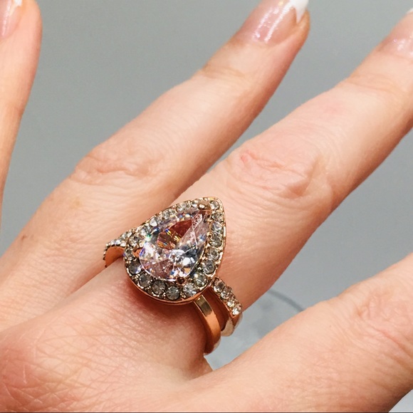 14k rose gold plated pear engagement wedding ring - Picture 6 of 6